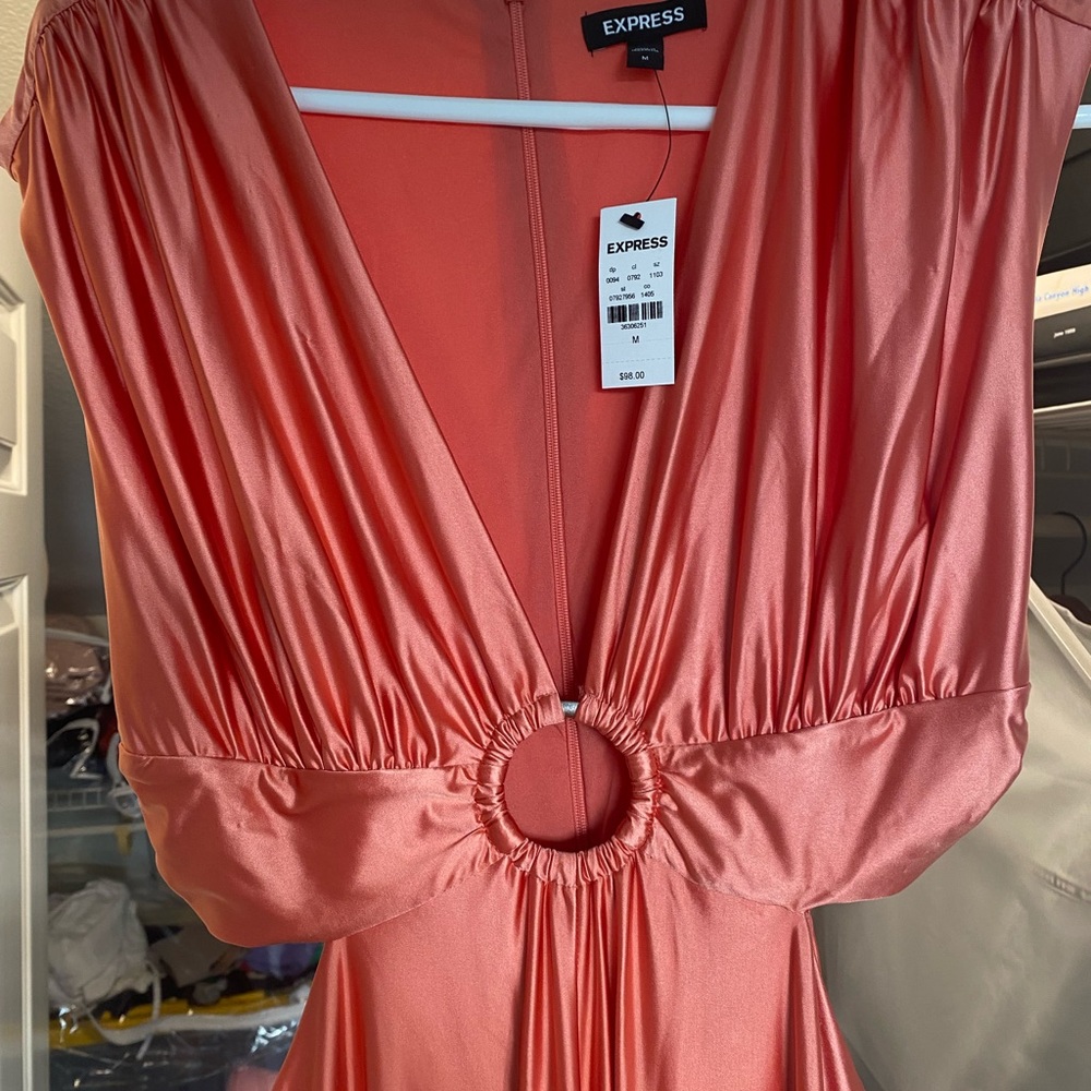V-Neck O-Ring Cutout Wide Leg Jumpsuit - apricot